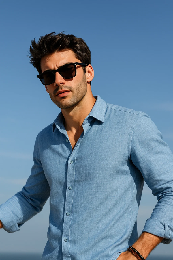 Herren Freizeithemd Leinenmischung Langarm Knopfleiste atmungsaktiv Slim Fit