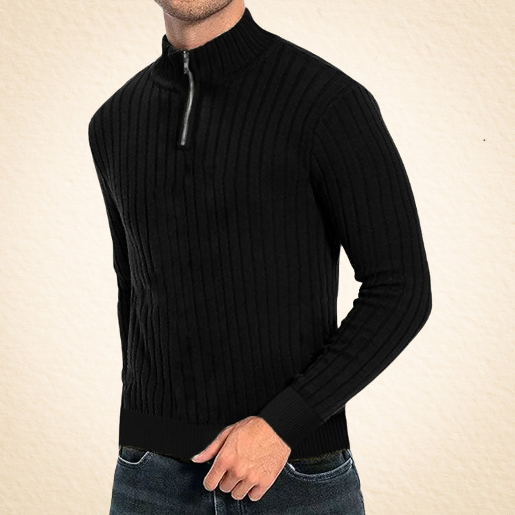 Herren Strickpullover, halber Reißverschluss Stehkragen gerippt bequem elastisch