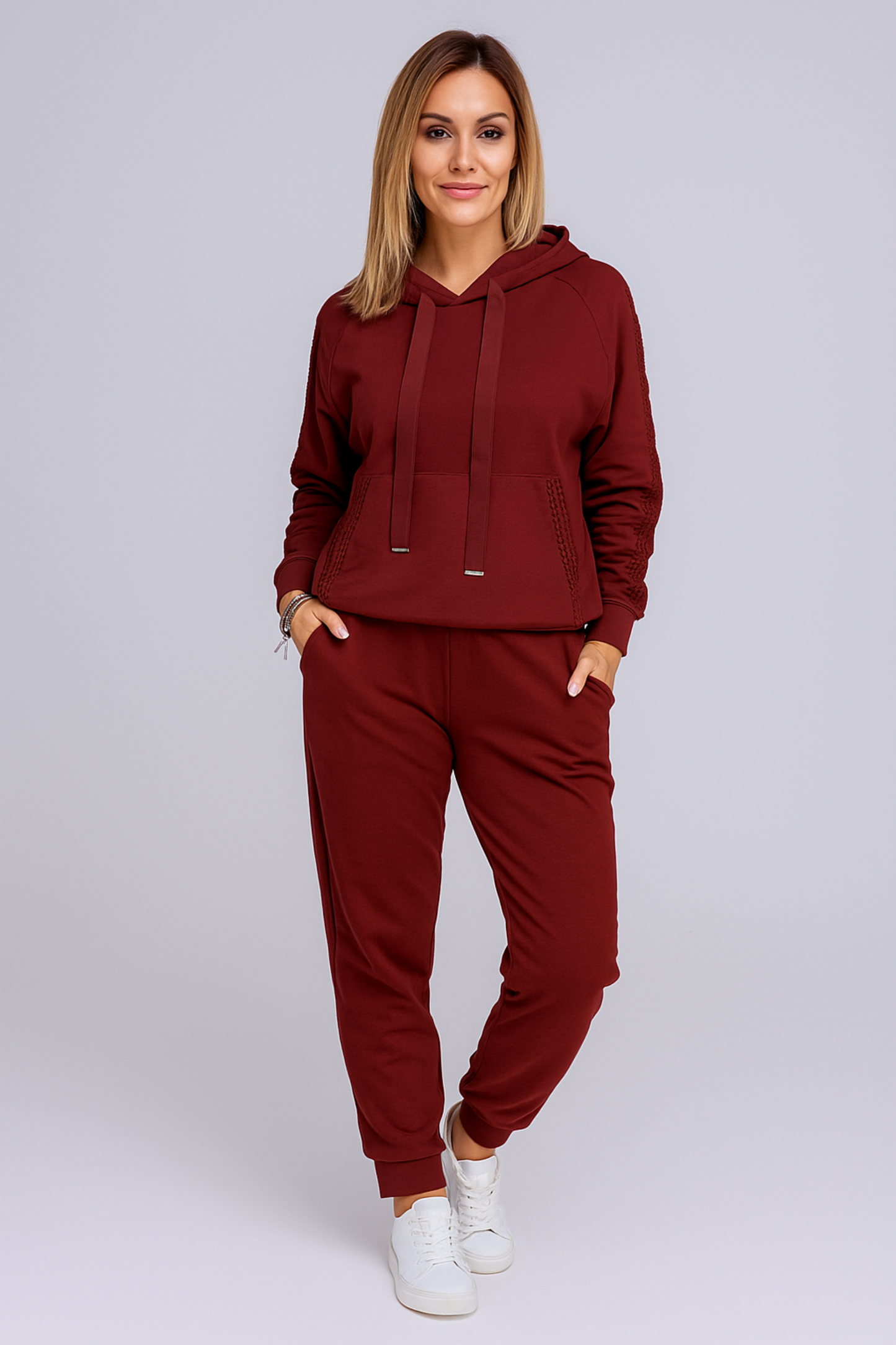 Damen Zweiteiler Regular Fit Kapuzenoberteil mit Kordelzug Hose Langarm Casual Trainingsset 2-teilig