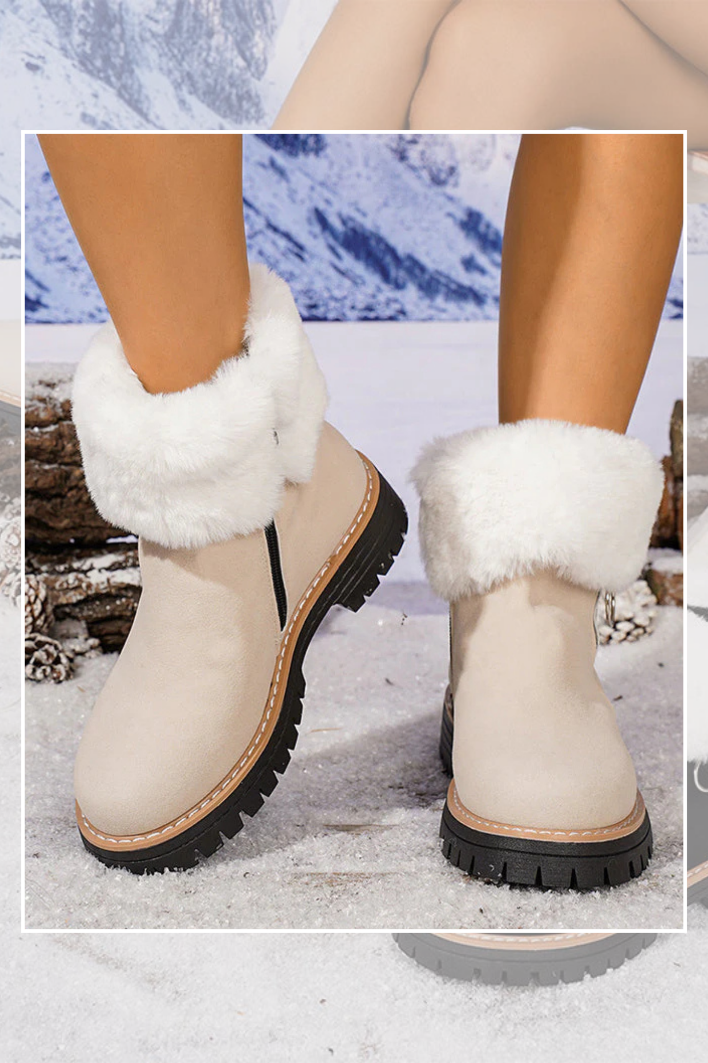 Damen Schneestiefel Kunstpelz Reißverschluss rutschfest warm bequem