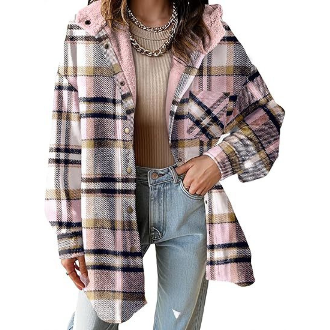Damen Kapuzenjacke Kariert Lockerer Schnitt Warm Casual Übergang Mit Kapuze