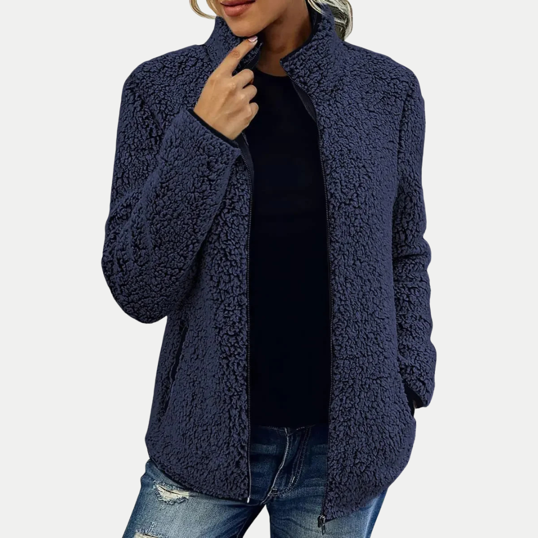 Damen Fleecejacke Langarm Regular Fit Reißverschluss Leicht Warm Freizeit Übergangsjacke