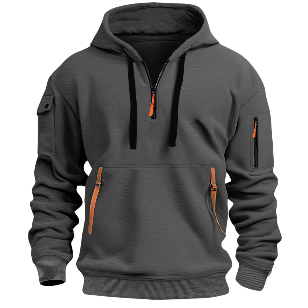 Herren Kapuzenpullover Regular Fit Mehrfachtaschen Reißverschluss Kontrastdetails Casual Alltag Outdoor Hoodie