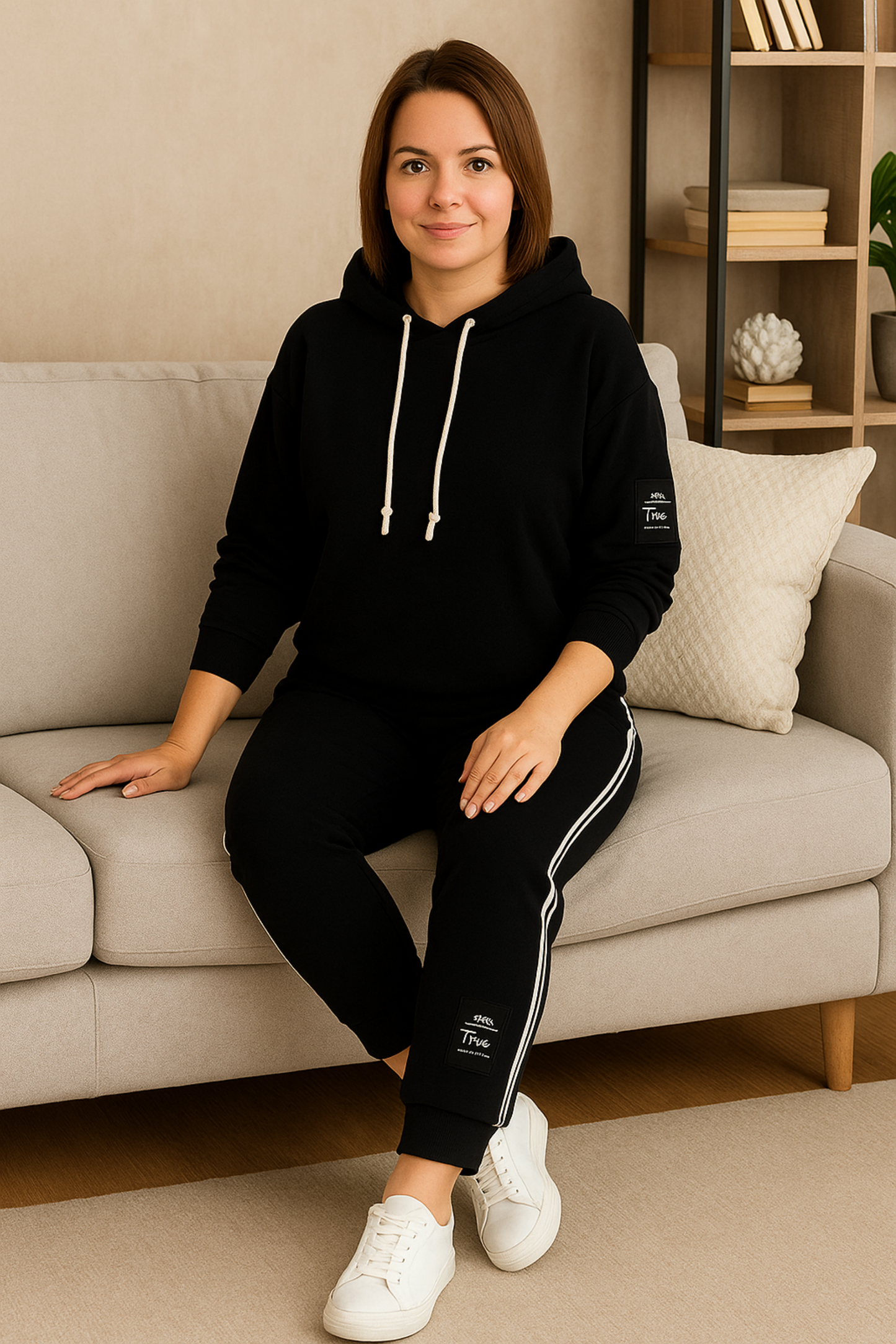 Damen Zweiteiler Hoodie mit Kordelzug und Joggerhose Regular Fit Casual Sport Set 2-teilig