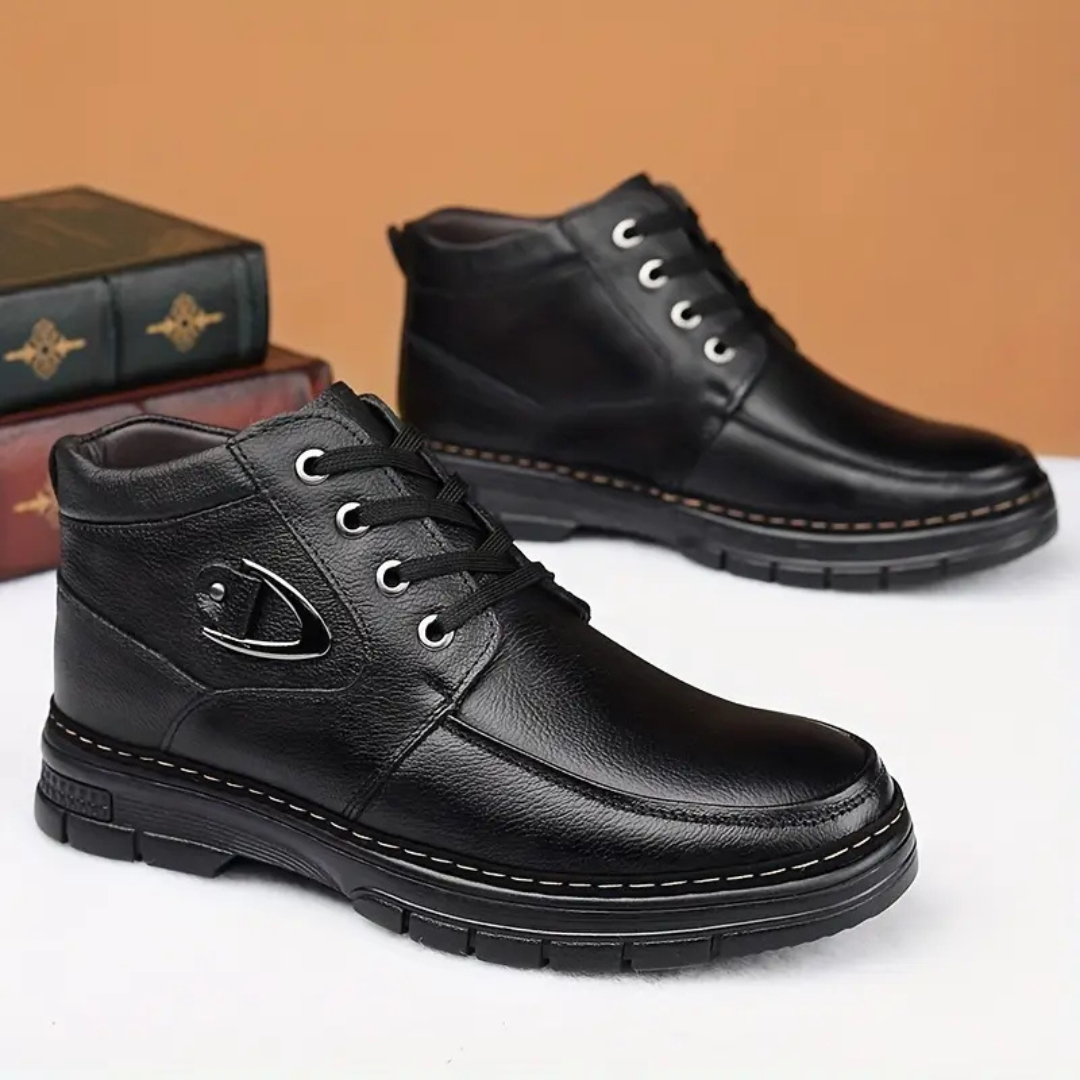 Herren Winterstiefel Leder gefüttert rutschfest Fleece warm Knöchelhoch Reißverschluss Schnürung Alltag Schuhe