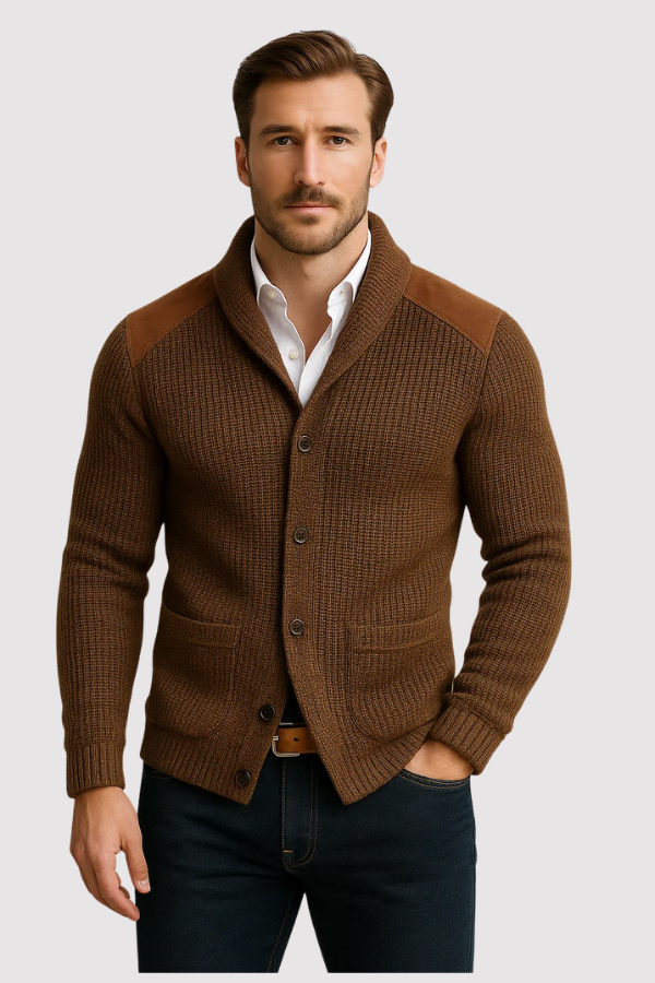 Herren Strickcardigan Regular Fit Struktur Strick Knopfleiste Taschen Warm Casual Business Alltag