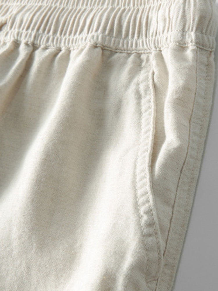 Herren Leinenhemd und Leinenhose Set Sommer Zweiteiler Freizeitanzug atmungsaktiv