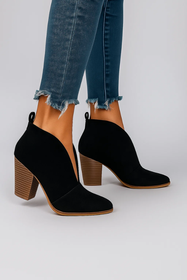 Damen Stiefeletten V-Ausschnitt Blockabsatz Slip-On bequem vielseitig
