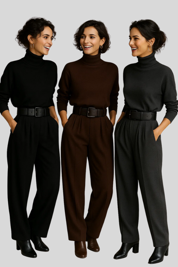 Damen Jumpsuit mit Gürtel, hohe Halsform, weites Bein, lockere Passform, elegant