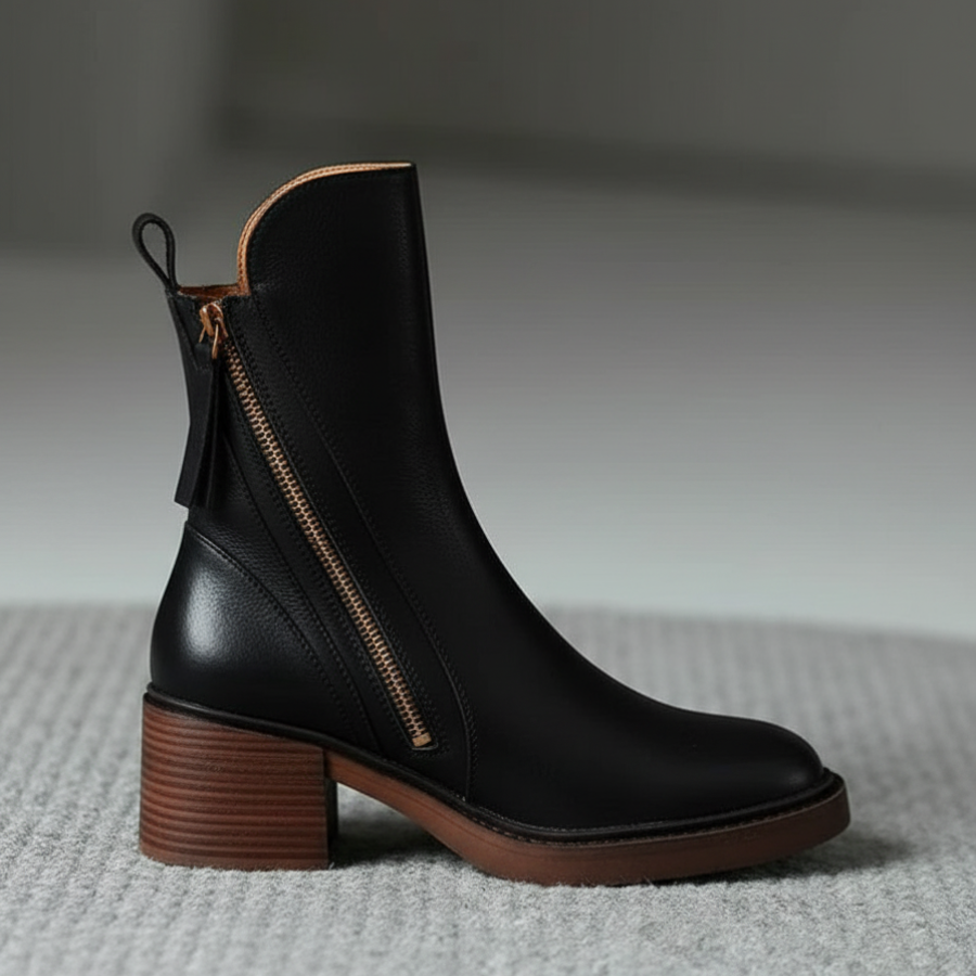 Damen Lederstiefel quadratischer Absatz rutschfest bequem elegant vielseitig