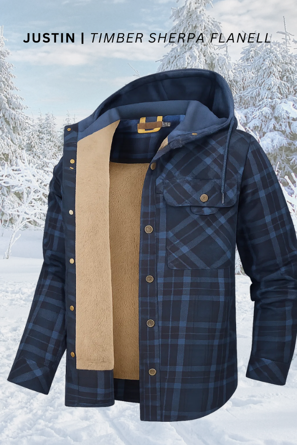 Herren Flanelljacke Sherpa Gefüttert Kapuze Karomuster Warm Regular Fit Übergangsjacke Winter Outdoor Casual