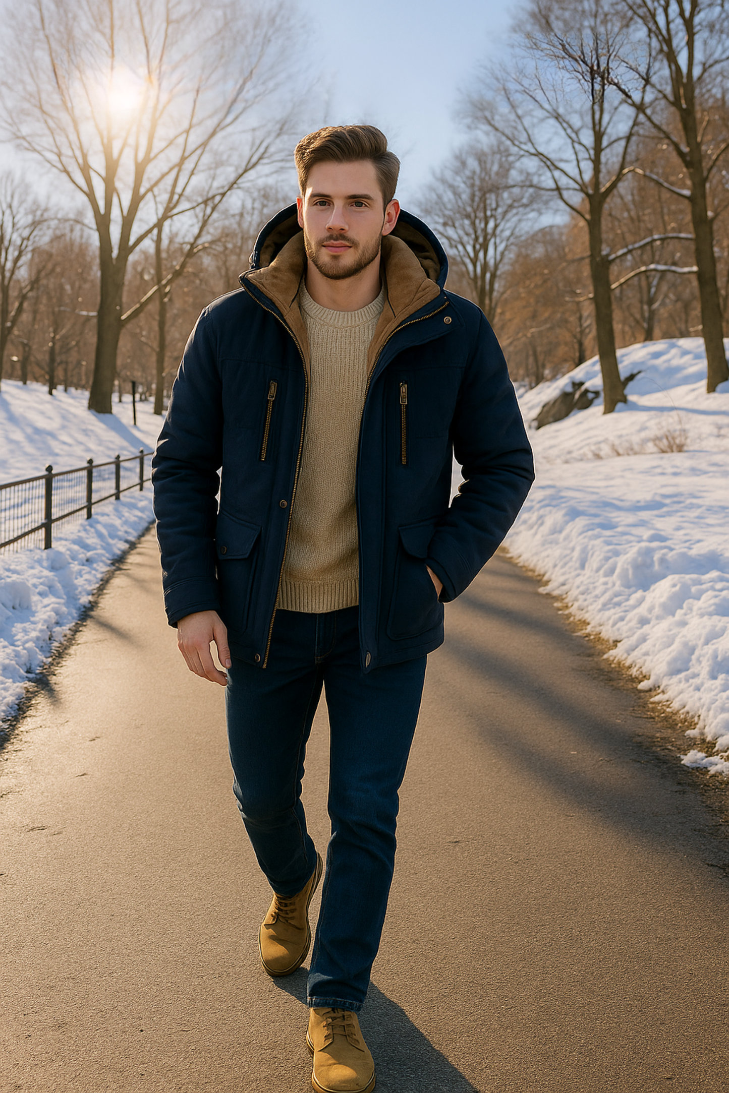 Herren Winterjacke Regular Fit Warm Gefüttert Winddicht Wetterfest Reißverschluss Freizeit Outdoor