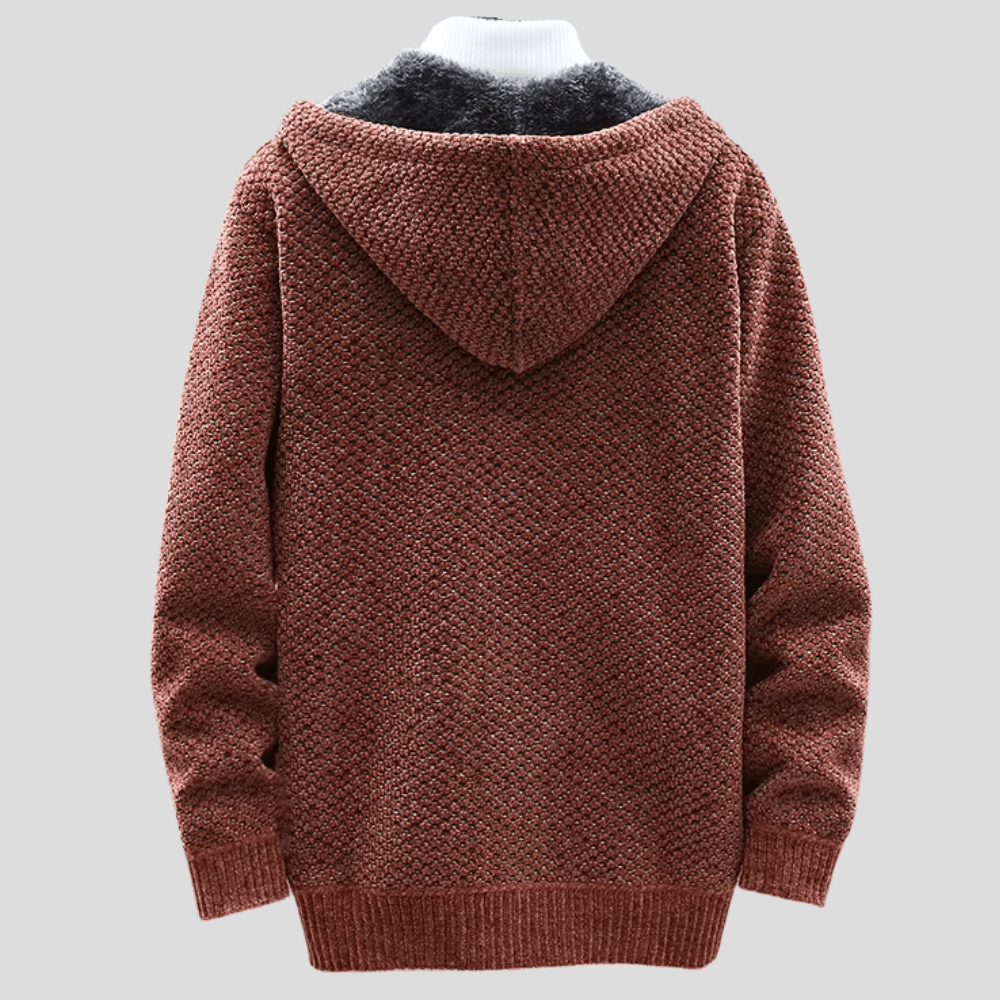 Herren Strickjacke mit Kapuze Regular Fit Fleece Innen gefüttert Reißverschluss Warm Strukturiert Alltag Herbst Winter Minimalistisch