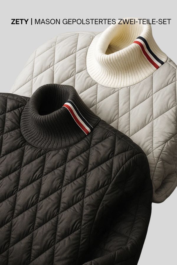 Damen Zweiteiler Rollkragen Stepp Set Regular Fit Minimalistisch Gepolstert Langarm Winter
