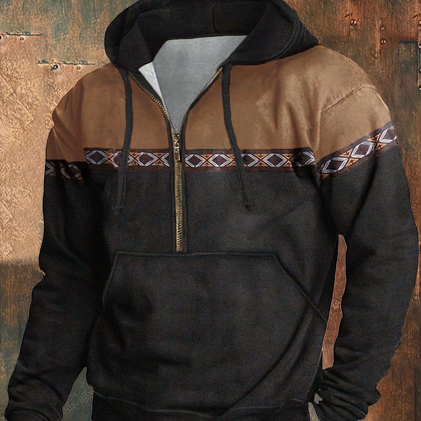 Herren Hoodie Langarm Kapuze Halber Reißverschluss Regular Fit Muster Freizeit Pullover