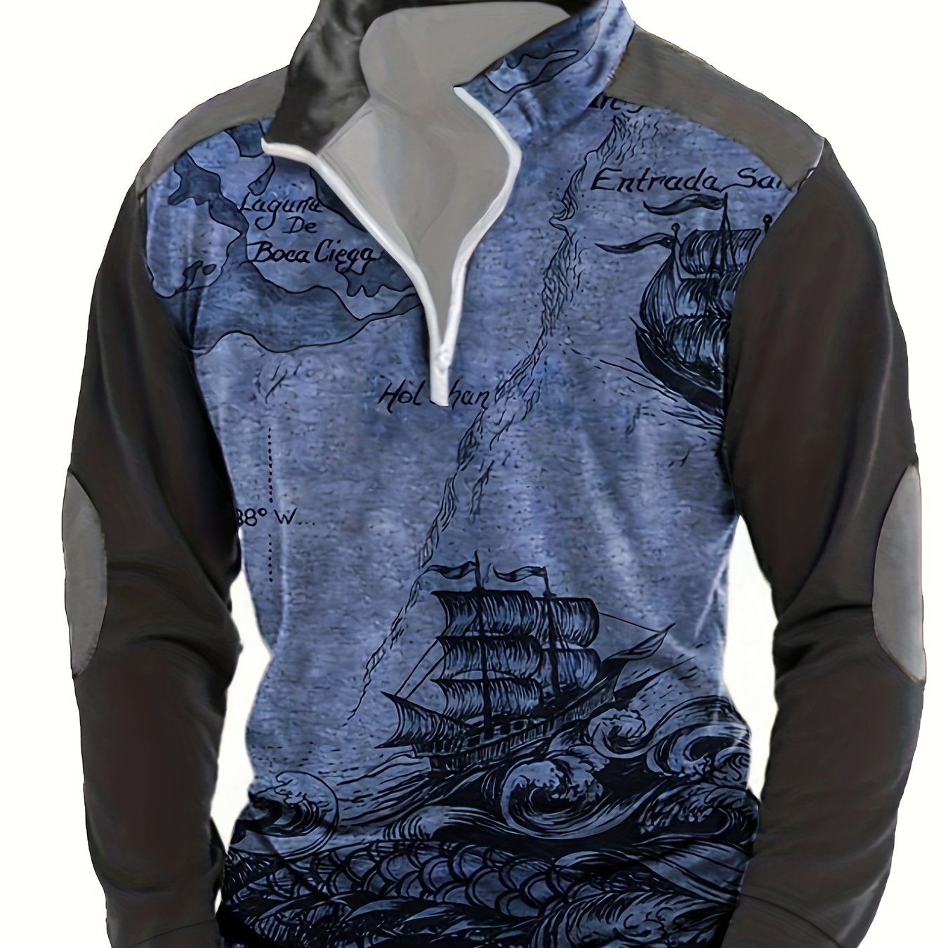 Herren Sweatshirt halber Reißverschluss Stehkragen Druck locker bequem
