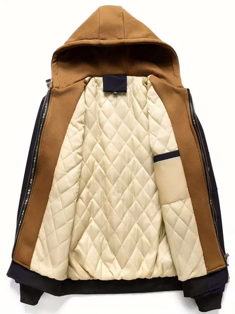 Herren Kapuzenjacke Regular Fit Luftwaffe Stil Reißverschluss Warm Übergang Outdoor Alltag Funktional