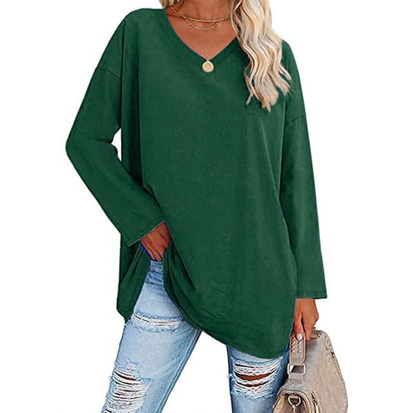 Damen Langarmshirt V-Ausschnitt Lockerer Schnitt Casual Atmungsaktiv Fließend