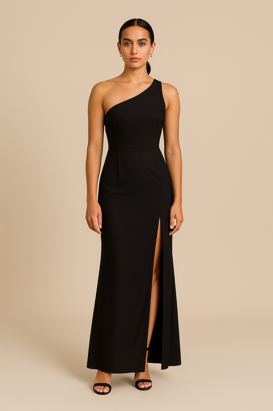 WILHELM | Sommerliches Damen Satinkleid mit One-Shoulder-Schnitt
