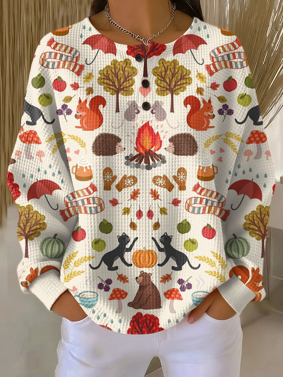 Damen Pullover Waffelstrick Langarm warme lockere bequeme weiche Passform