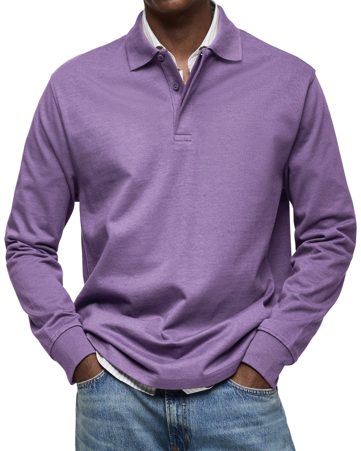 Herren Polo Knopfleiste Langarm klassisch bequem vielseitig elegant