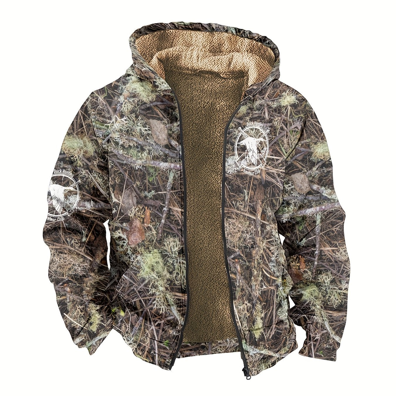 Herren Hoodie Langarm Regular Fit Reißverschluss Camouflage Fleecegefüttert Freizeit Outdoor Kapuzenpullover Warm
