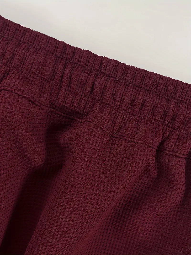 Herren Jogginghose Waffelstruktur Casual Regular Fit Elastischer Bund Kordelzug Atmungsaktiv