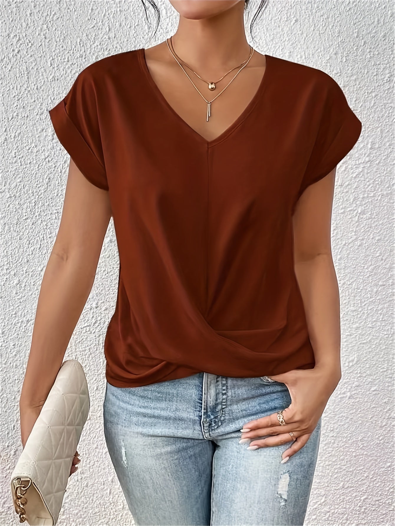 Damen T-Shirt Herzausschnitt, elastisch, weich, bequeme Passform