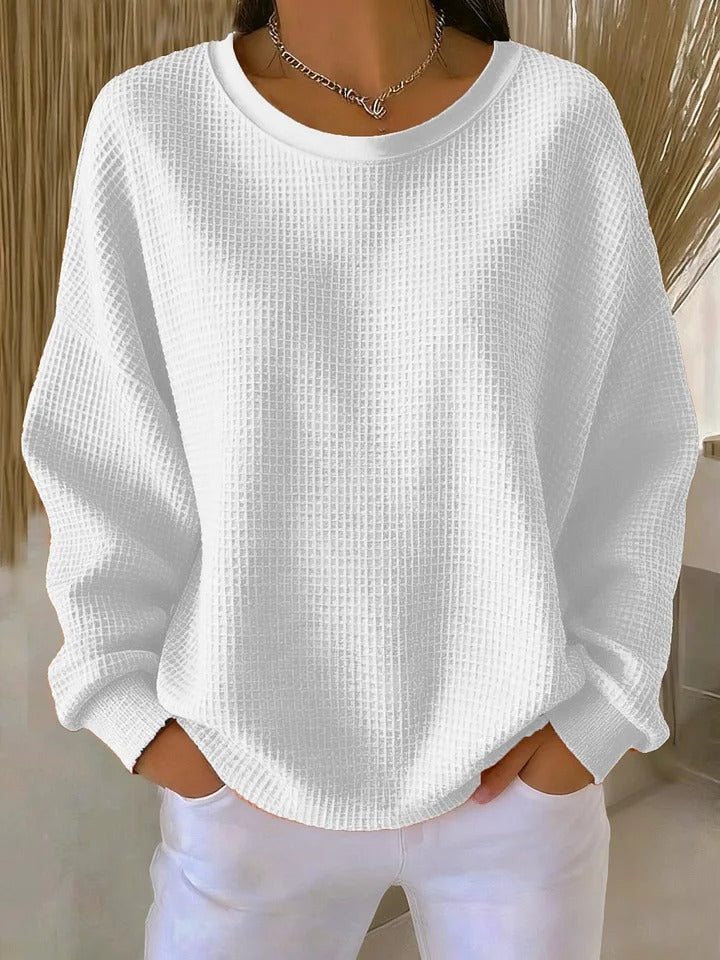 Damen Pullover Waffelstrick Langarm warme lockere bequeme weiche Passform