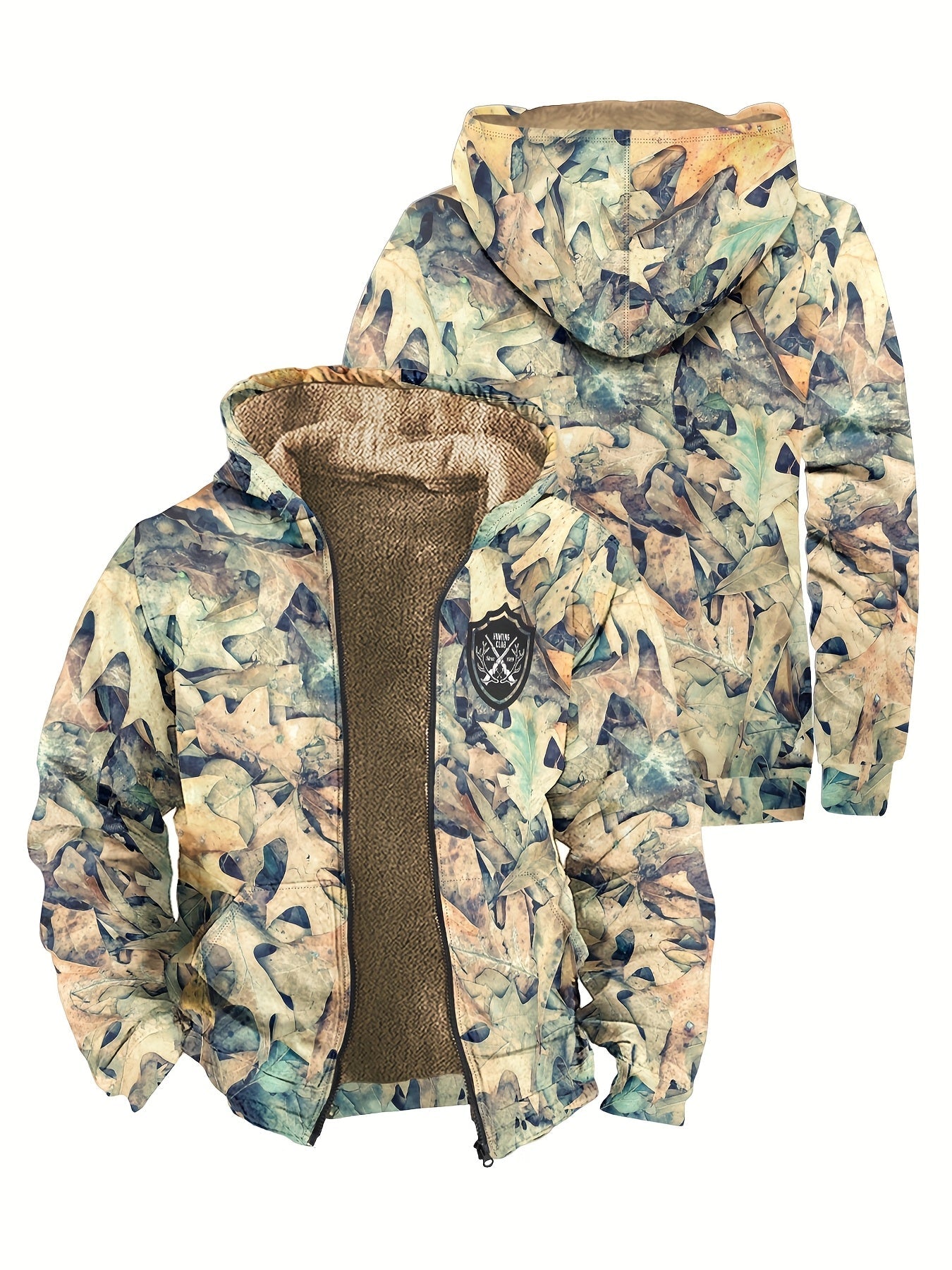 Herren Hoodie Langarm Regular Fit Reißverschluss Camouflage Fleecegefüttert Freizeit Outdoor Kapuzenpullover Warm