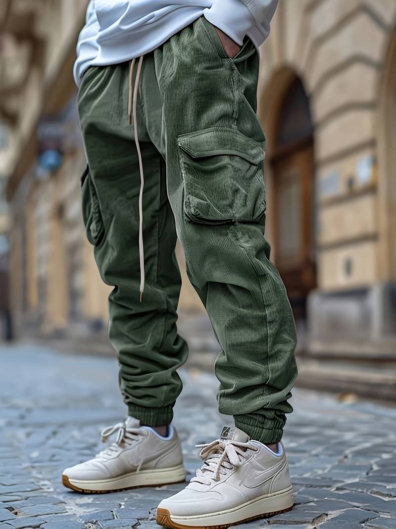 Herren Cargohose atmungsaktiv Kordelzug elastischer Bund lockere Passform mehrere Taschen