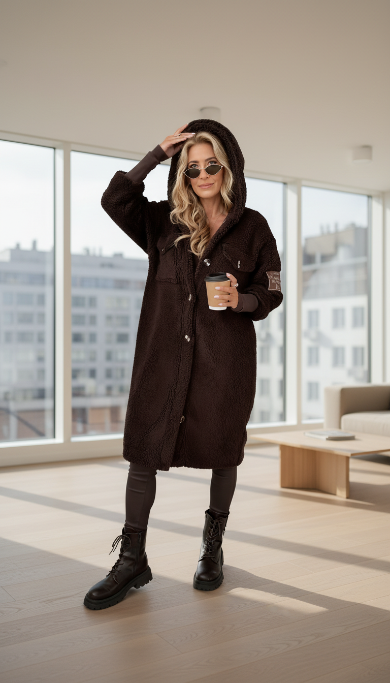 Damen Kapuzenmantel Lang Oversized Knopfleiste Taschen Lässiger Schnitt Übergang Freizeit