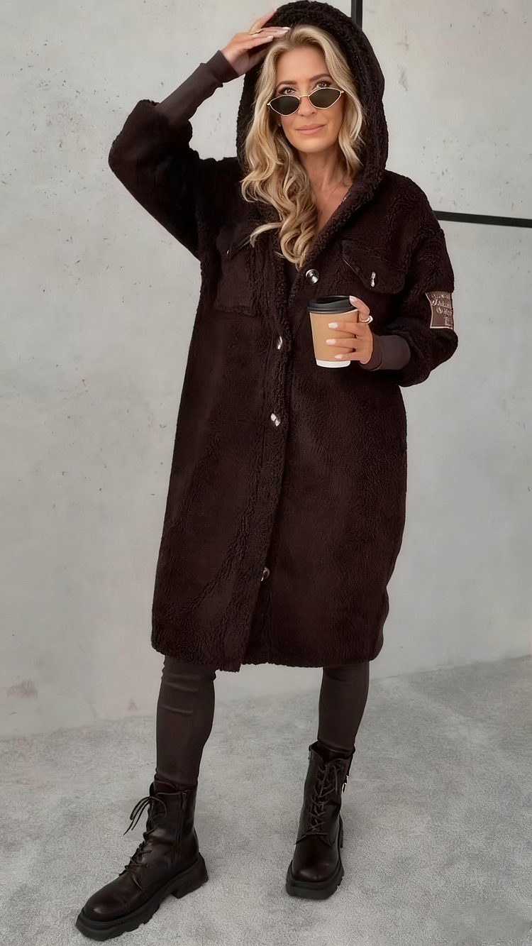 Damen Kapuzenmantel Lang Oversized Knopfleiste Taschen Lässiger Schnitt Übergang Freizeit