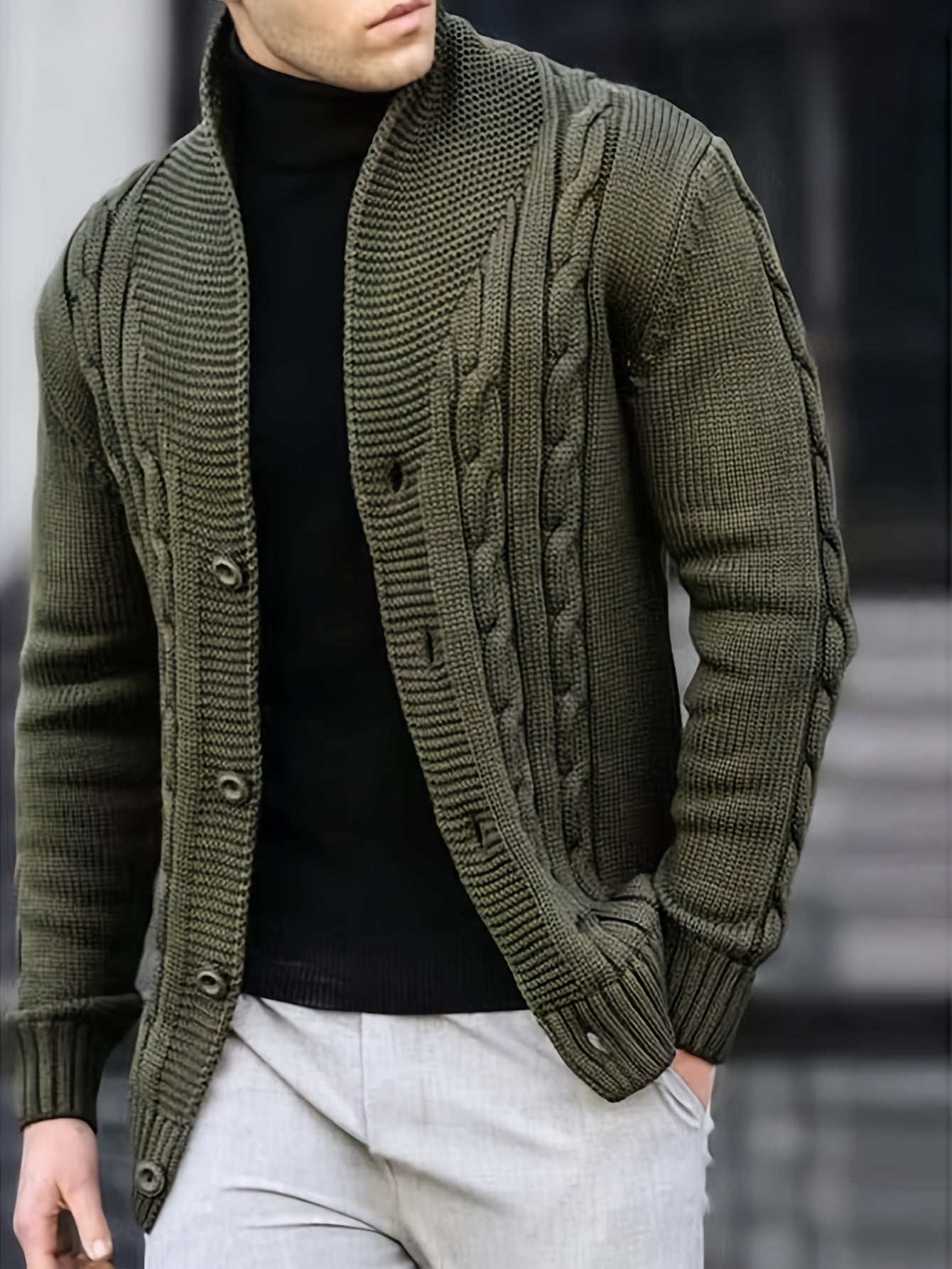 Herren Strick-Cardigan einfarbig offen lässig modern langarm Freizeitjacke leicht