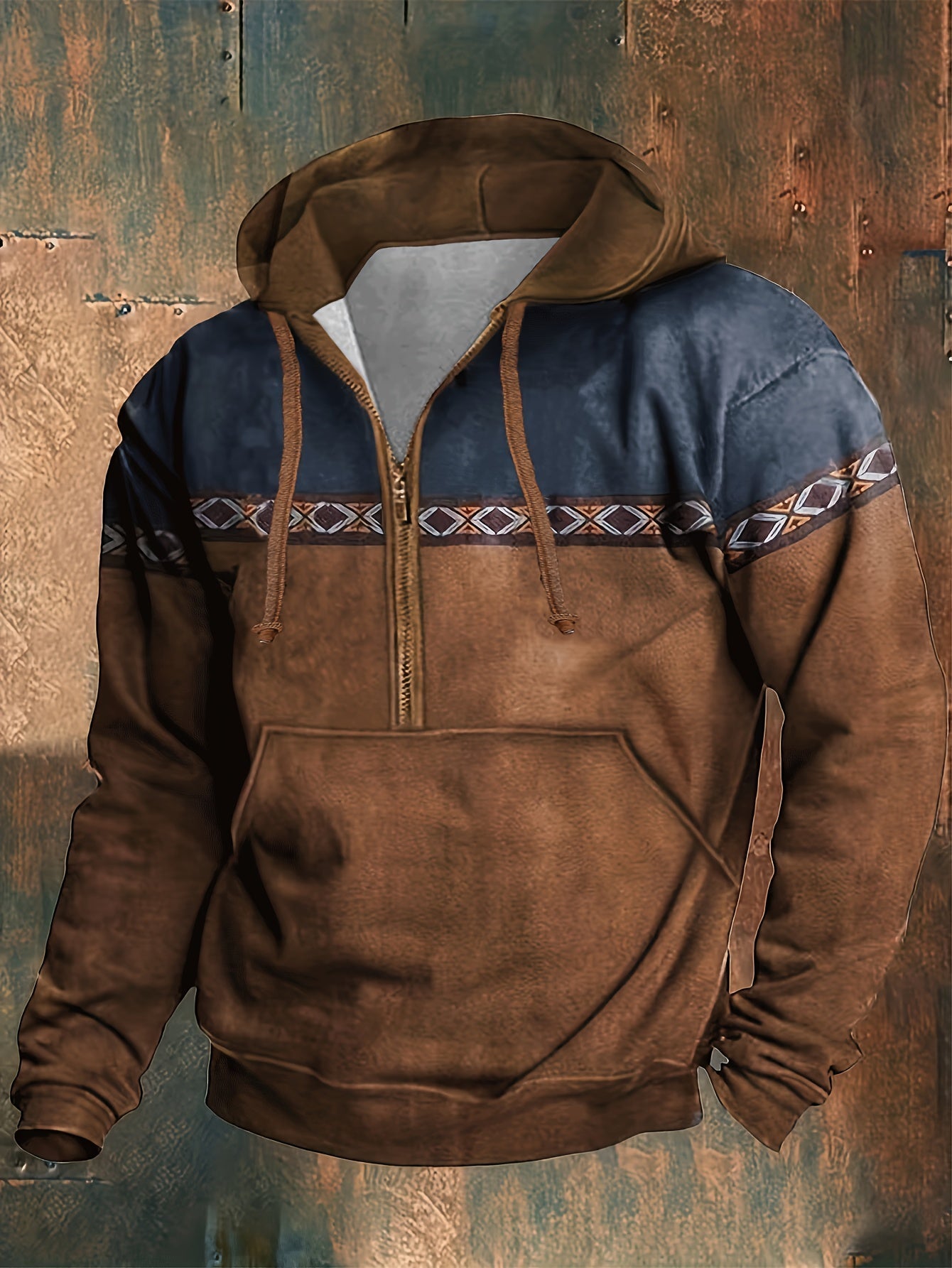 Herren Hoodie Langarm Kapuze Halber Reißverschluss Regular Fit Muster Freizeit Pullover