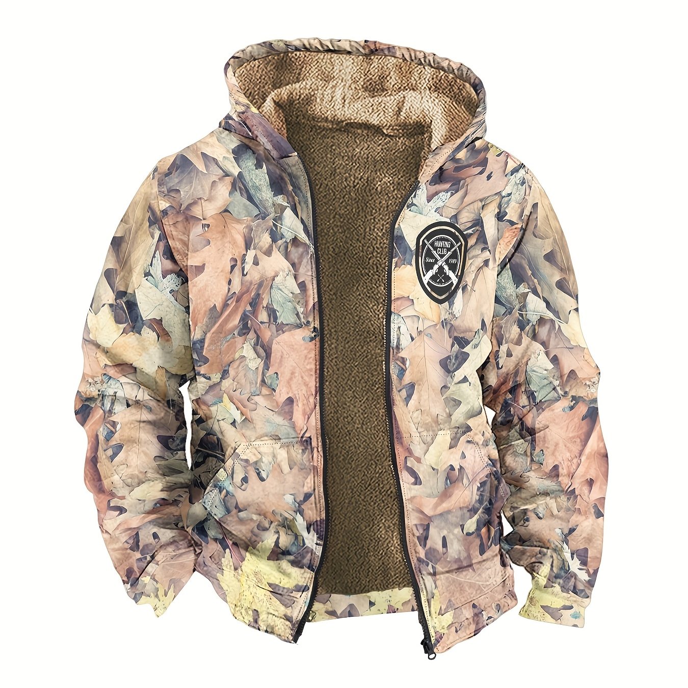 Herren Hoodie Langarm Regular Fit Reißverschluss Camouflage Fleecegefüttert Freizeit Outdoor Kapuzenpullover Warm