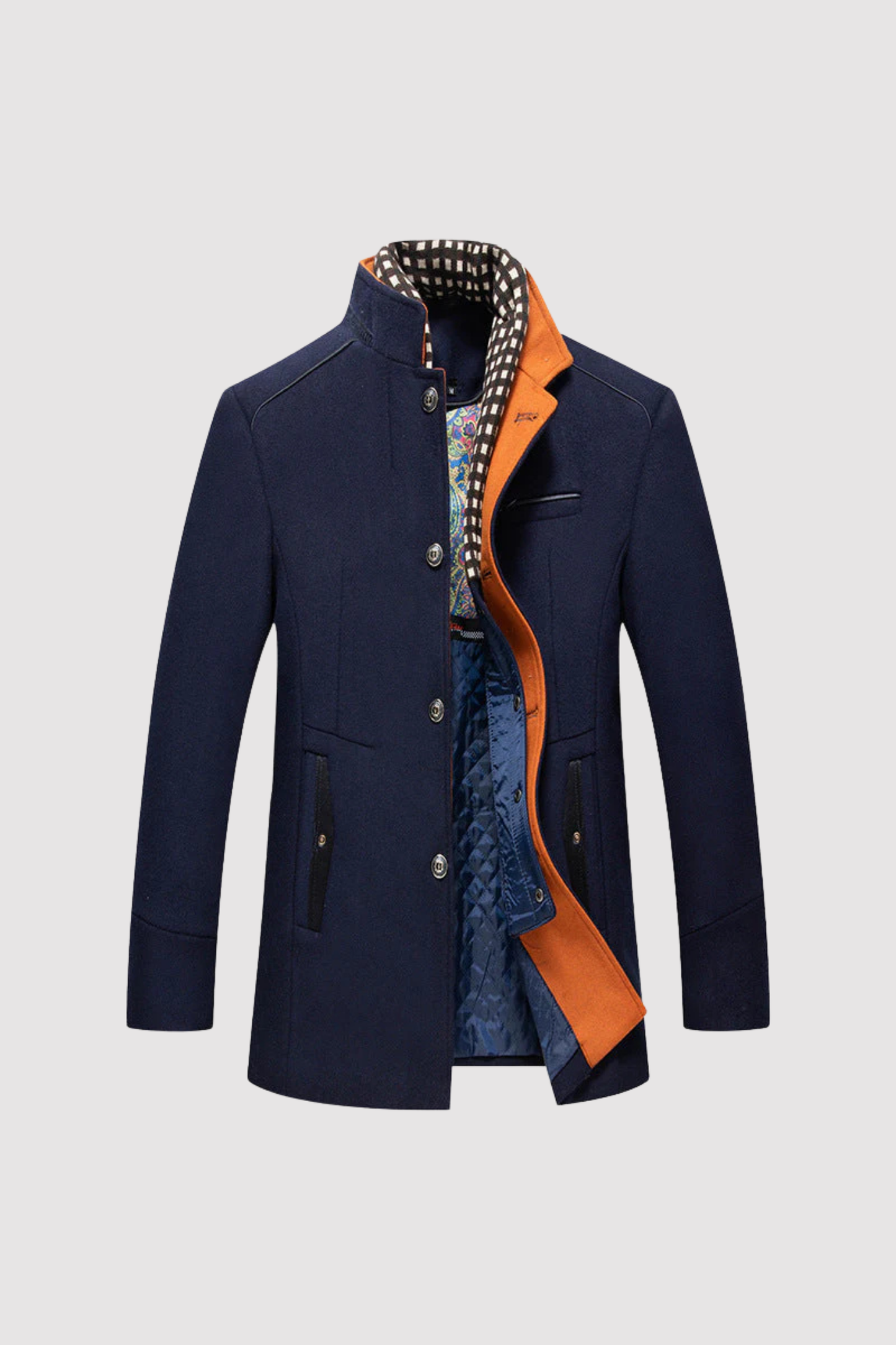 Herren Wollmantel Slim Fit Stehkragen Elegant Winter Langmantel Business Casual Übergang