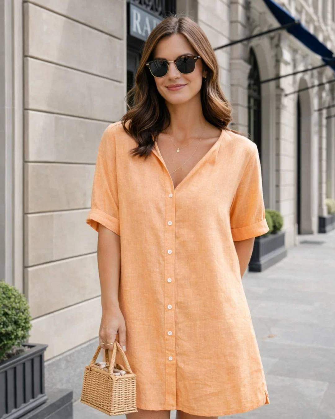 Damen Strandkleid locker V-Ausschnitt kurzarm mit Knoten vorne lange Passform für Sommer und Urlaub