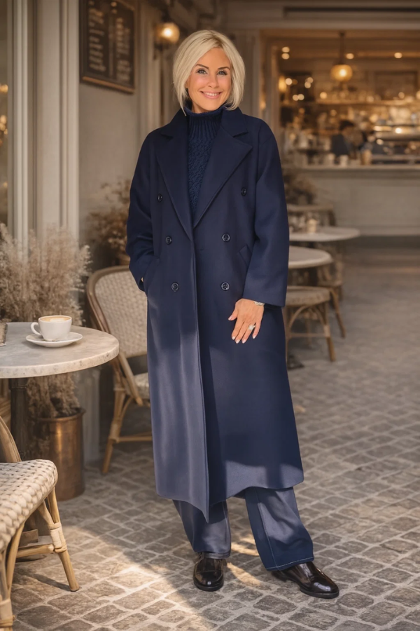 Damen Mantel Lang Doppelreiher Oversized Gefüttert Elegant Casual One Size