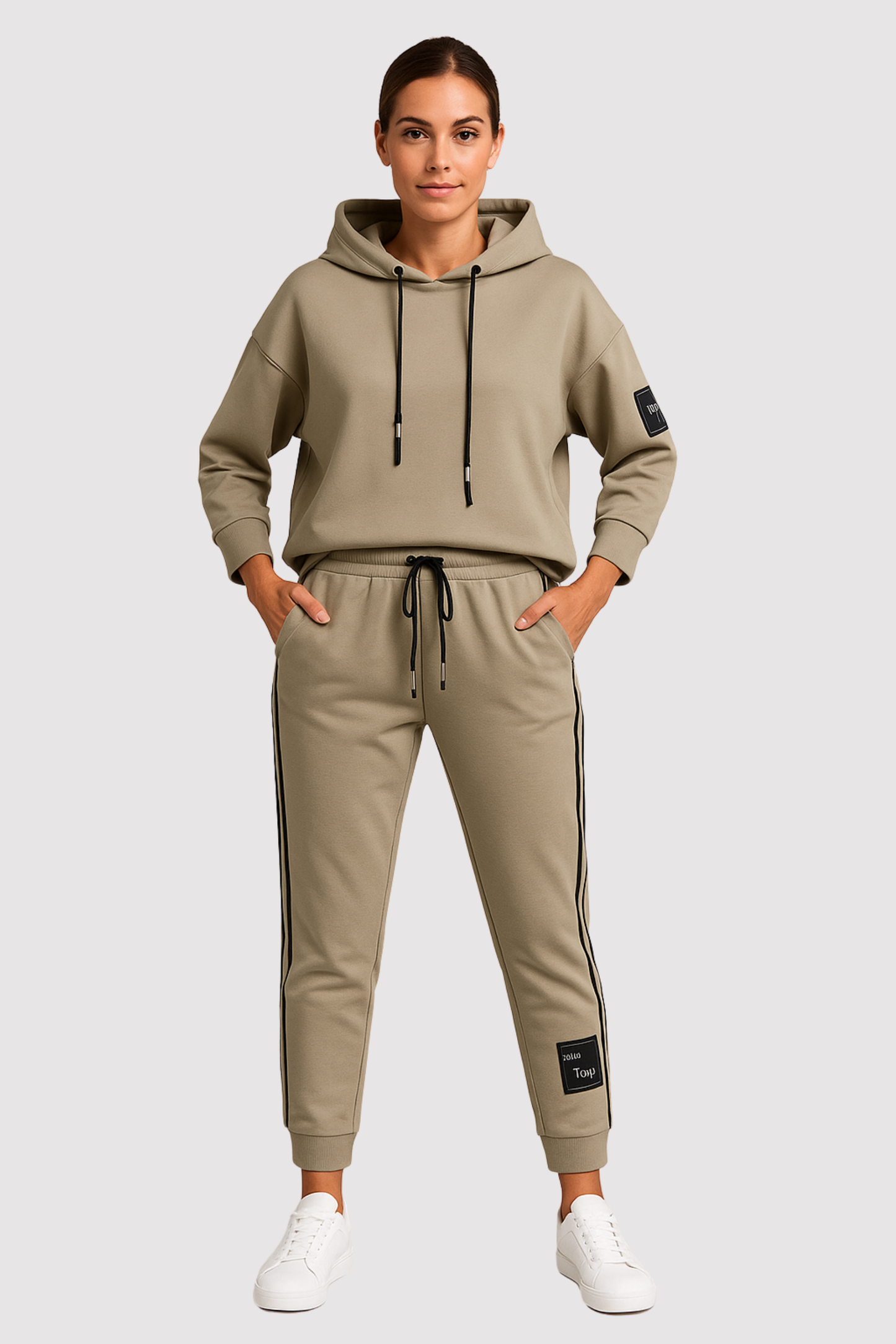 Damen Zweiteiler Hoodie mit Kordelzug und Joggerhose Regular Fit Casual Sport Set 2-teilig