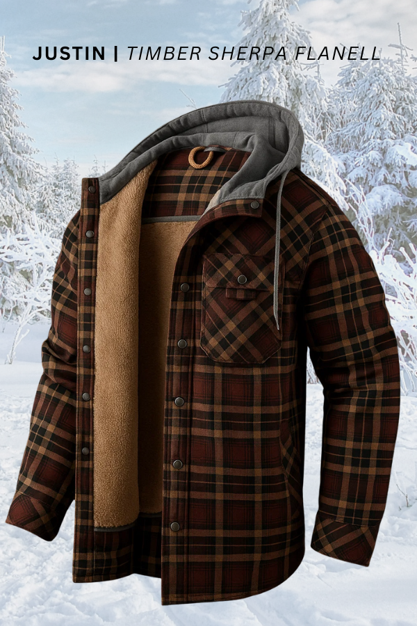 Herren Flanelljacke Sherpa Gefüttert Kapuze Karomuster Warm Regular Fit Übergangsjacke Winter Outdoor Casual