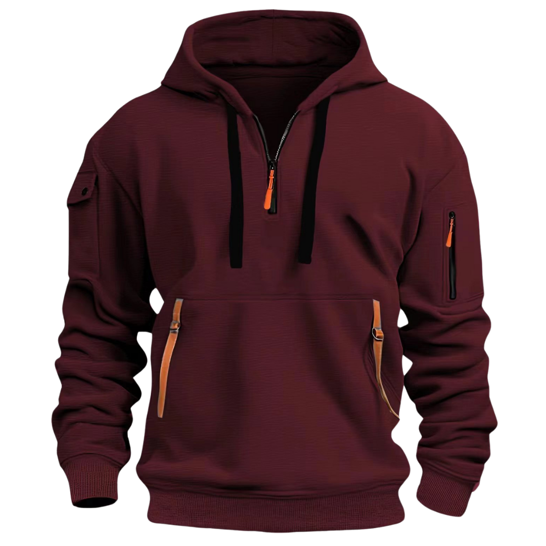 Herren Kapuzenpullover Regular Fit Mehrfachtaschen Reißverschluss Kontrastdetails Casual Alltag Outdoor Hoodie