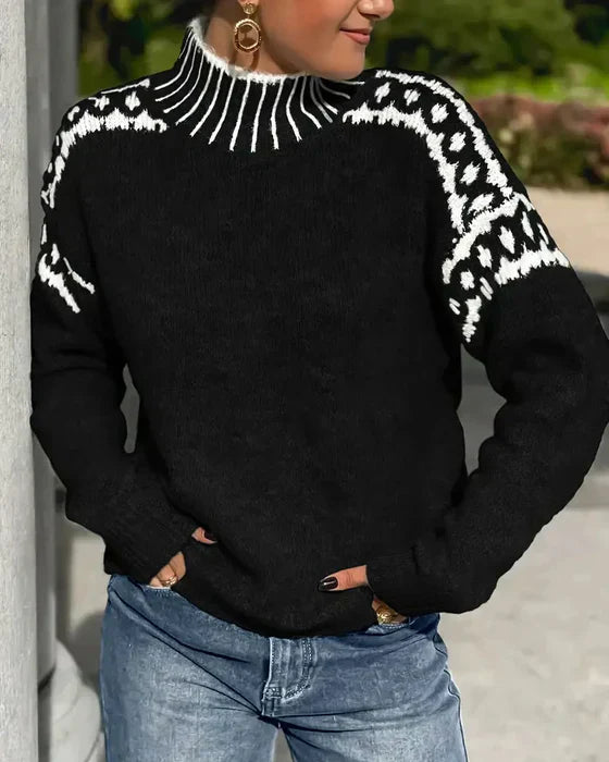 Damen Strickpullover Rollkragen Muster Warm Komfort Winter Alltag