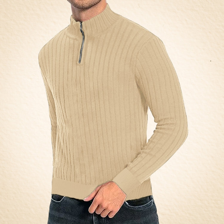 Herren Strickpullover, halber Reißverschluss Stehkragen gerippt bequem elastisch
