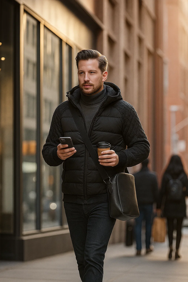 Herren Winterjacke Slim Fit Winddicht Wasserabweisend Leicht Kapuze Outdoor Warm Funktionsjacke