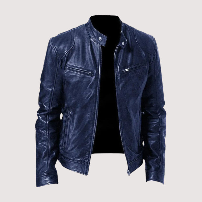 Herren Lederjacke Regular Fit Echtleder Stehkragen Reißverschluss Hüftlang Casual Business Elegant