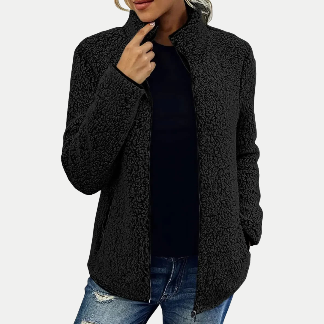 Damen Fleecejacke Langarm Regular Fit Reißverschluss Leicht Warm Freizeit Übergangsjacke