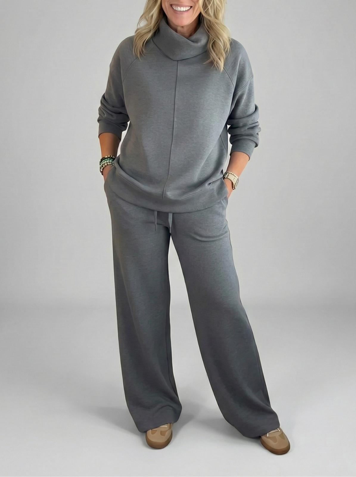 Damen zweiteiliges Set lose bequeme minimalistische atmungsaktive elegante Passform