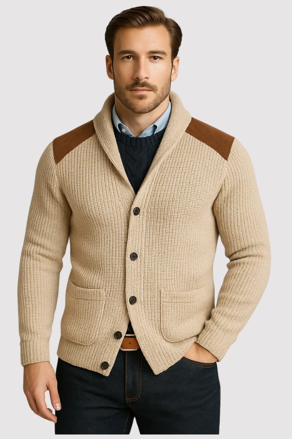Herren Strickcardigan Regular Fit Struktur Strick Knopfleiste Taschen Warm Casual Business Alltag
