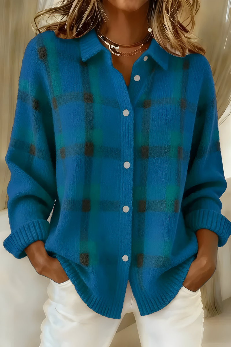 Damen Strickcardigan Karomuster Lässig Warm Komfort Alltag